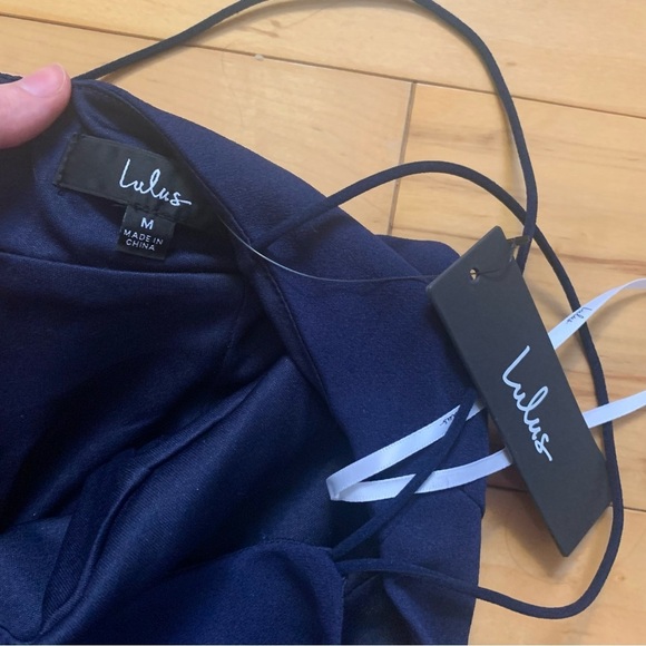 Lulus Happiest Hour Navy Blue Asymmetrical Bodycon Midi Dress Medium NEW TAG - Picture 7 of 7